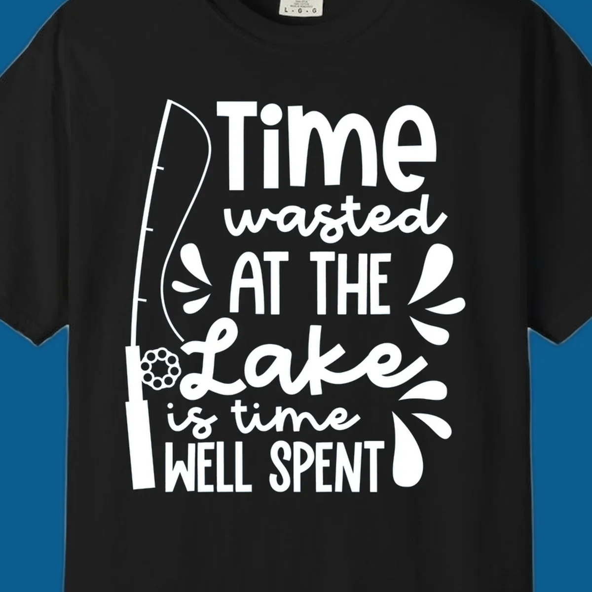 Lake life fishing quote design with fishing rod and text.