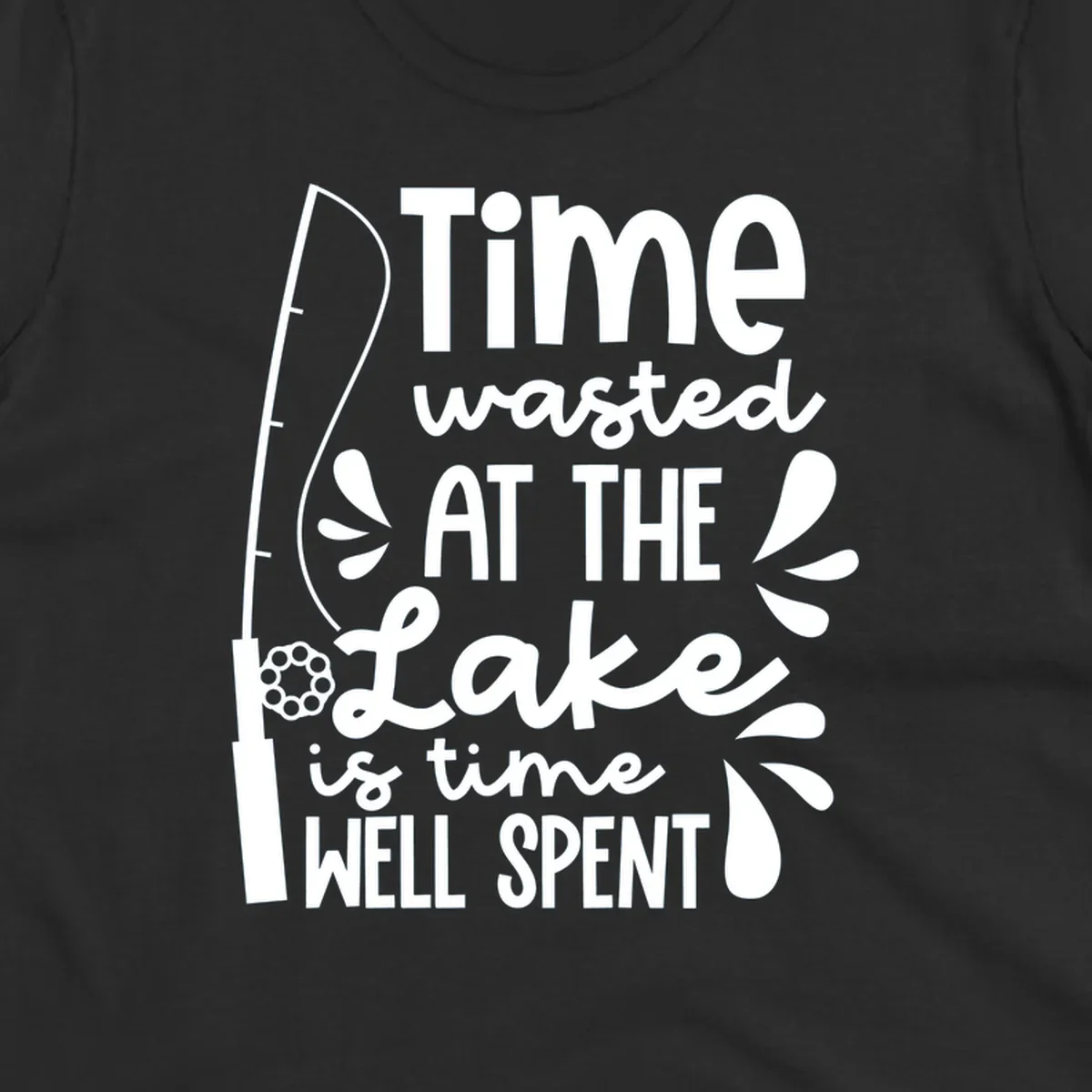 Lake life fishing quote design with fishing rod and text.