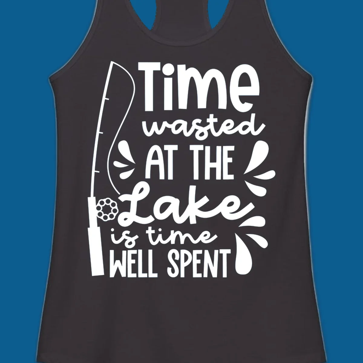 Lake life fishing quote design with fishing rod and text.