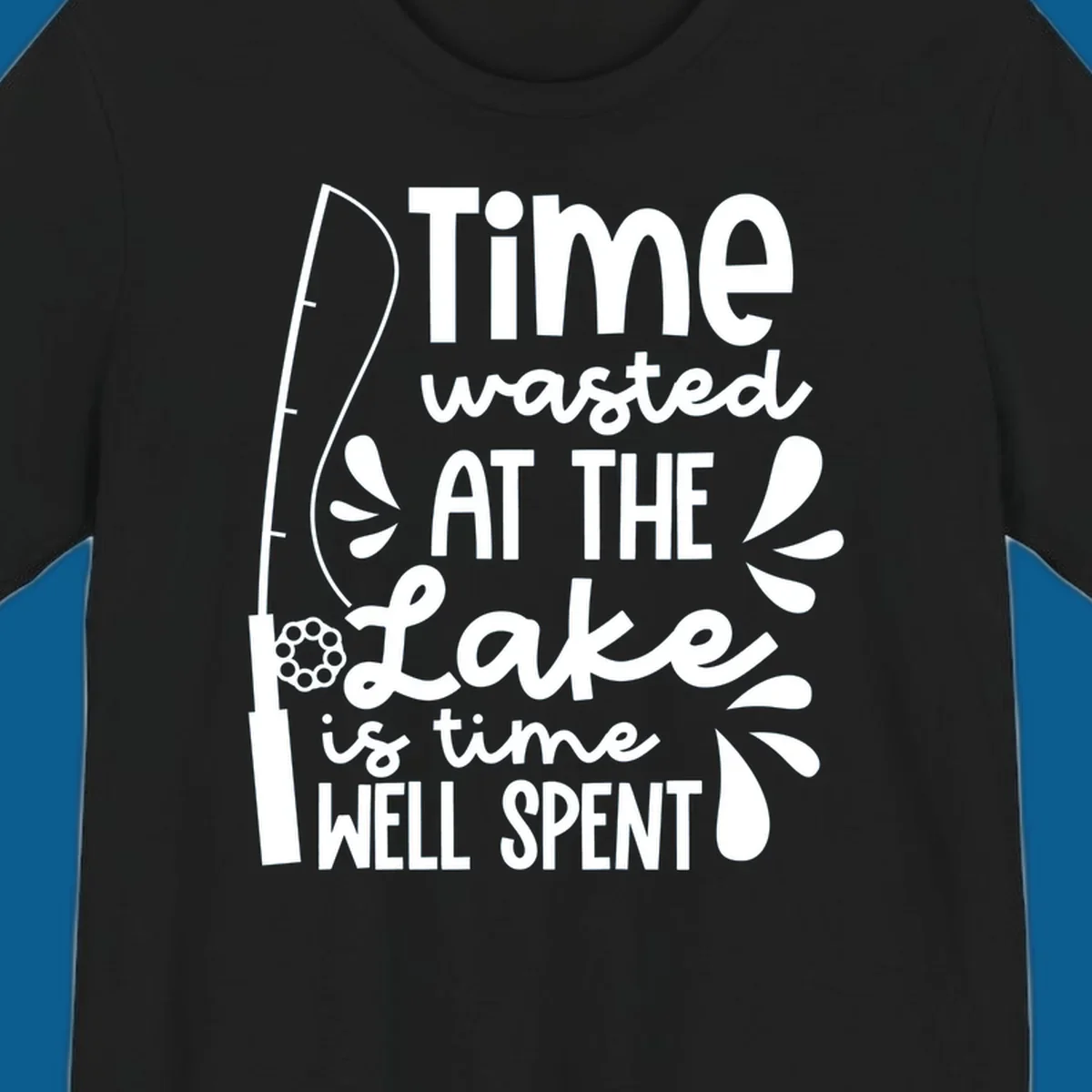 Lake life fishing quote design with fishing rod and text.
