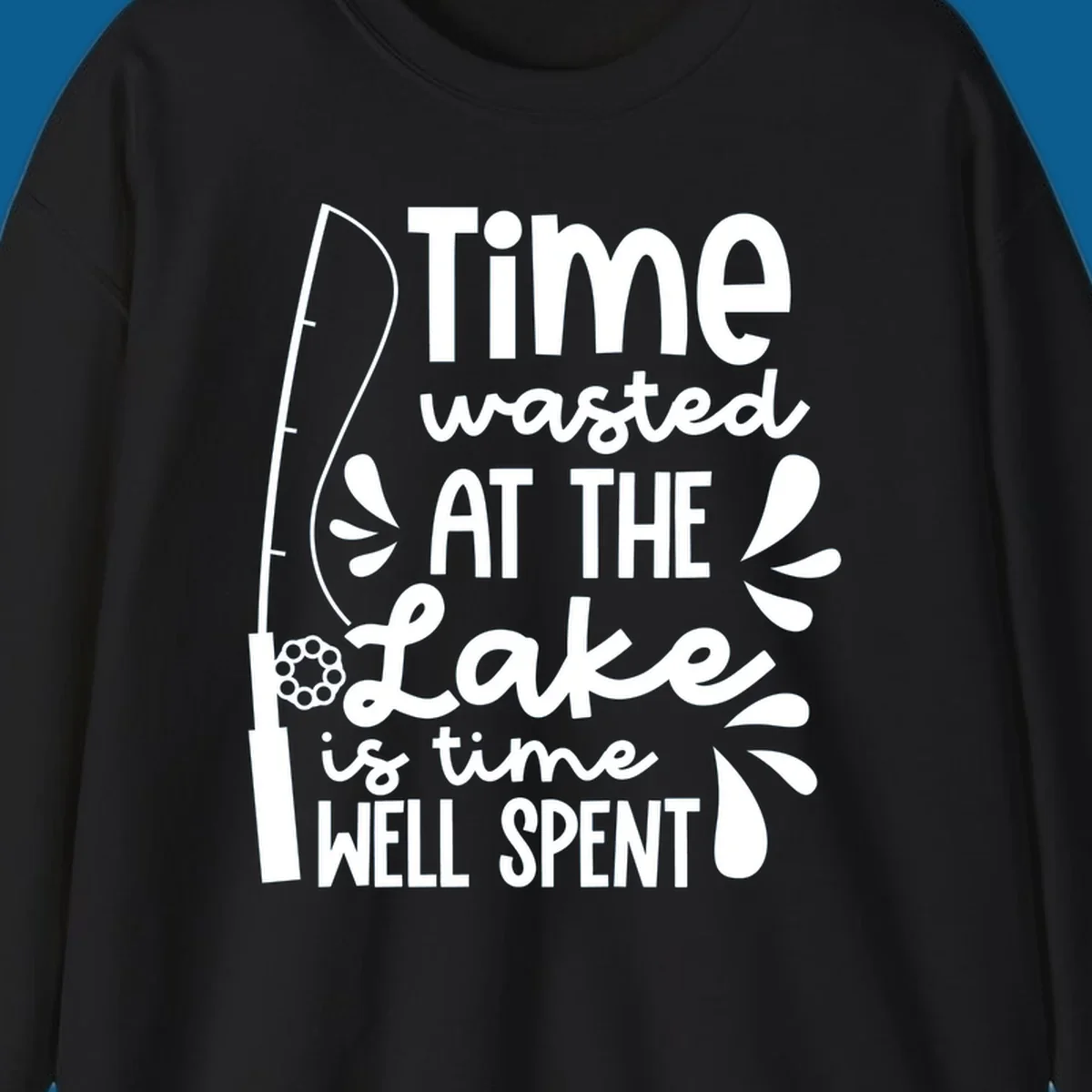 Lake life fishing quote design with fishing rod and text.