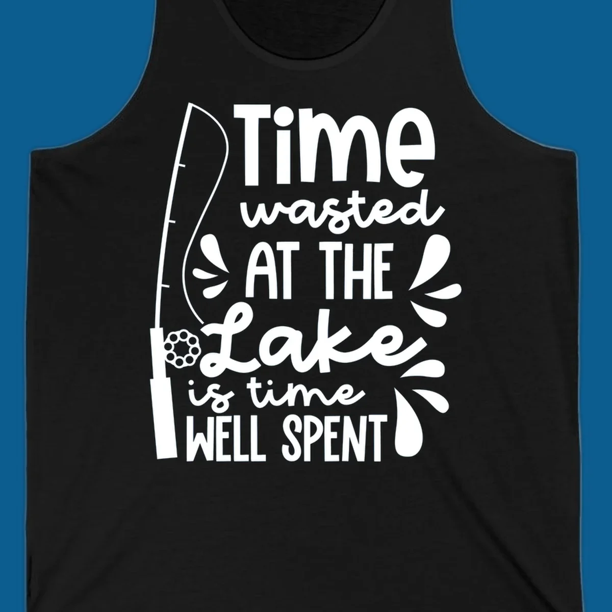 Lake life fishing quote design with fishing rod and text.