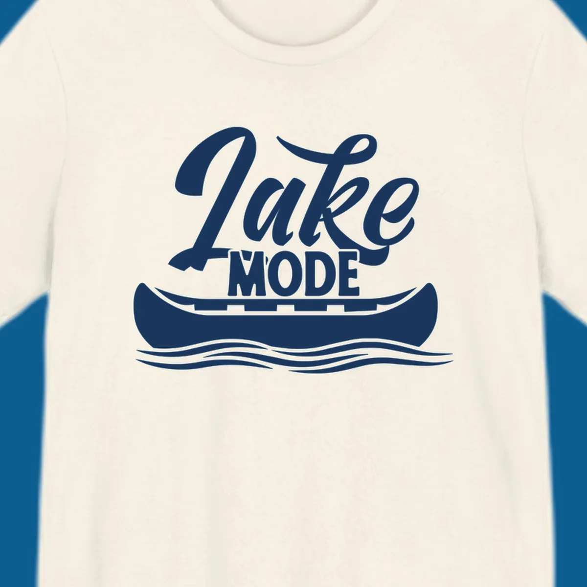Lake Mode text with canoe and water waves graphic. lake-mode-canoe