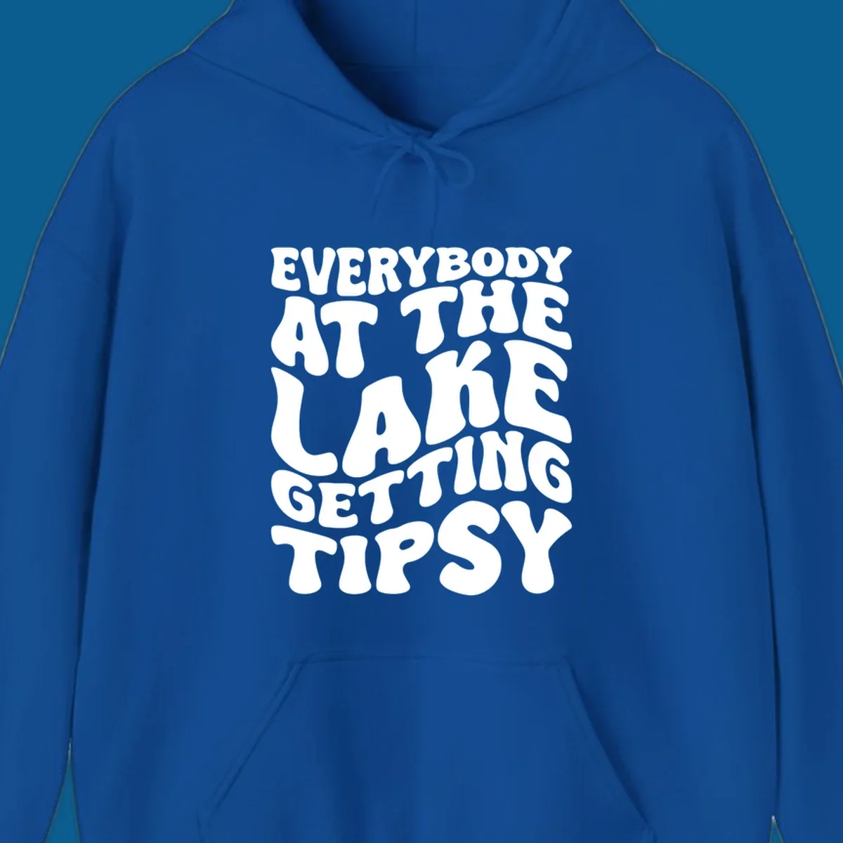 Everybody at the lake getting tipsy text design in a retro font.