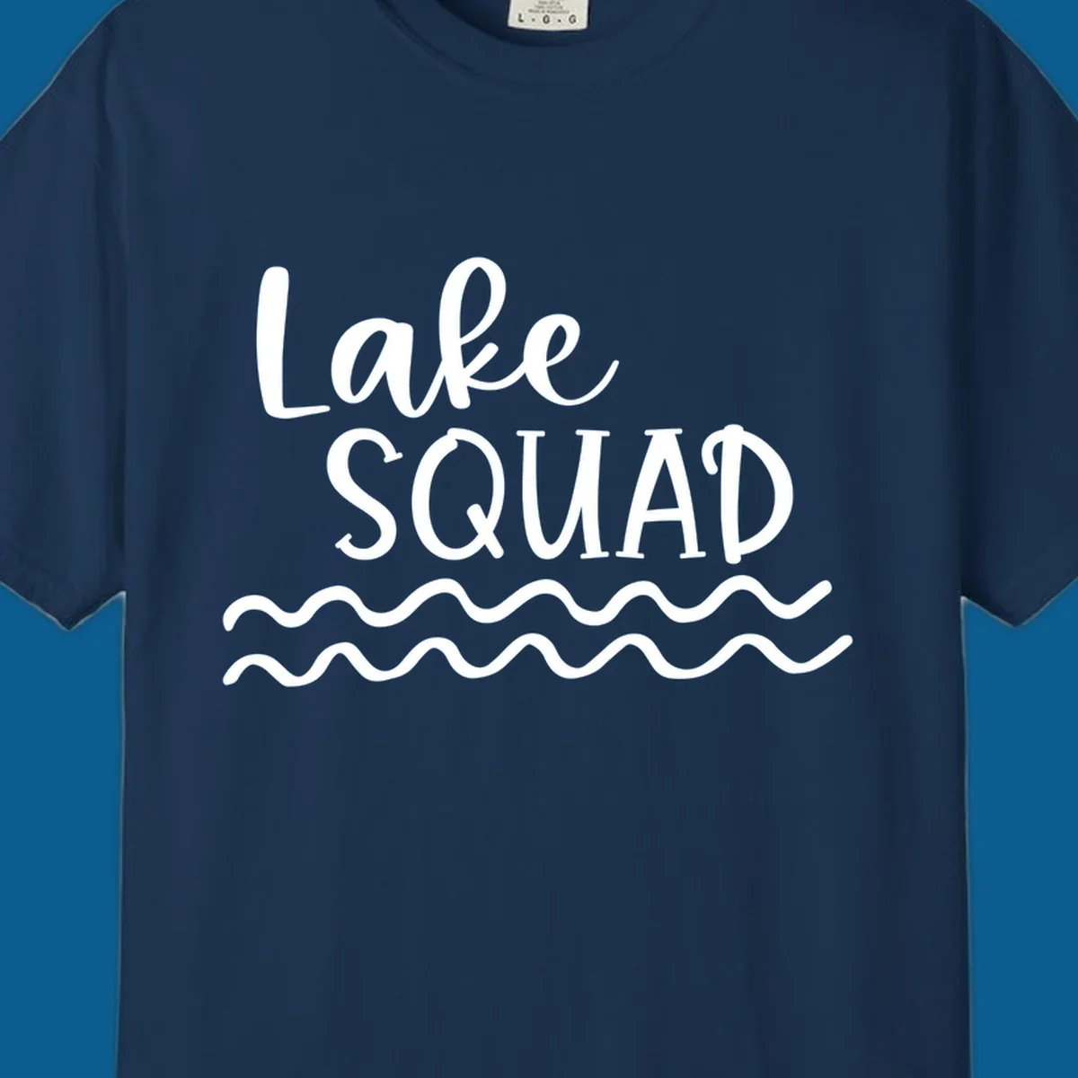Lake Squad text with wavy water design.