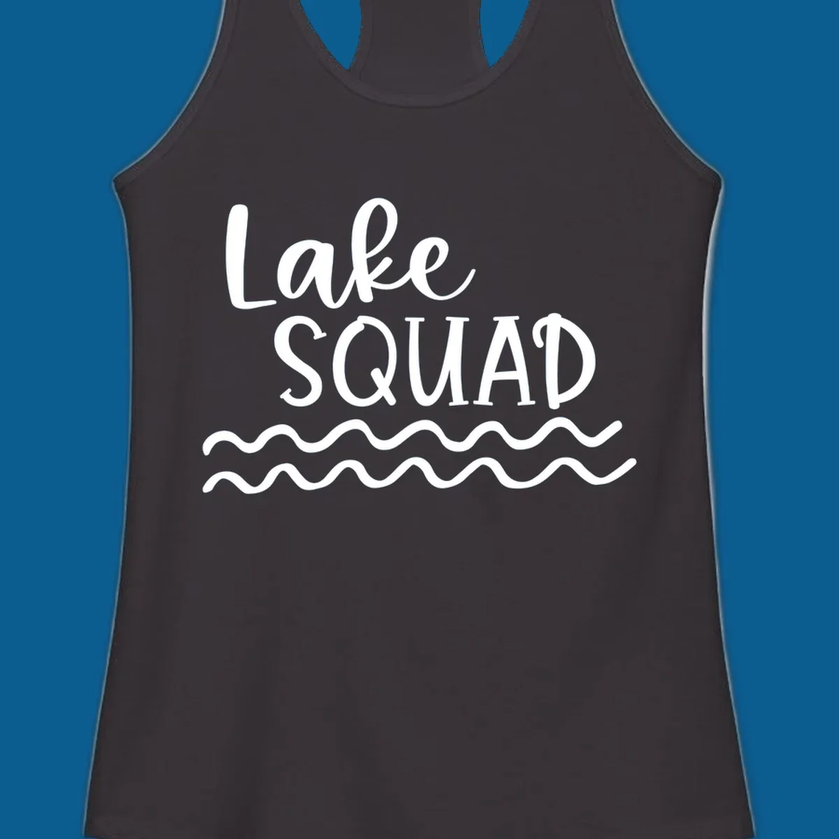 Lake Squad text with wavy water design.