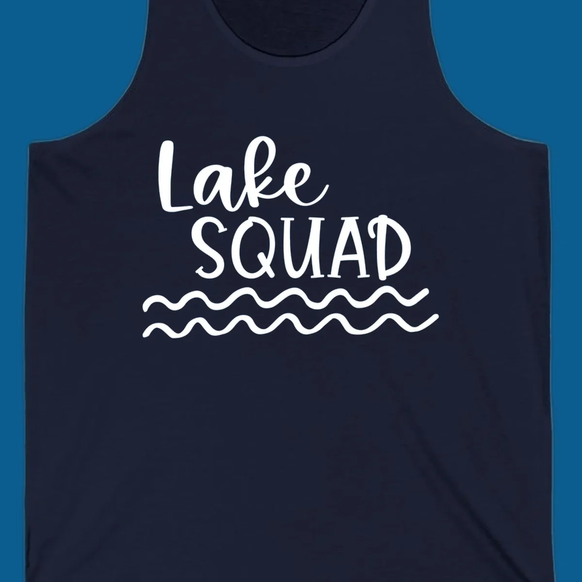 Lake Squad text with wavy water design.