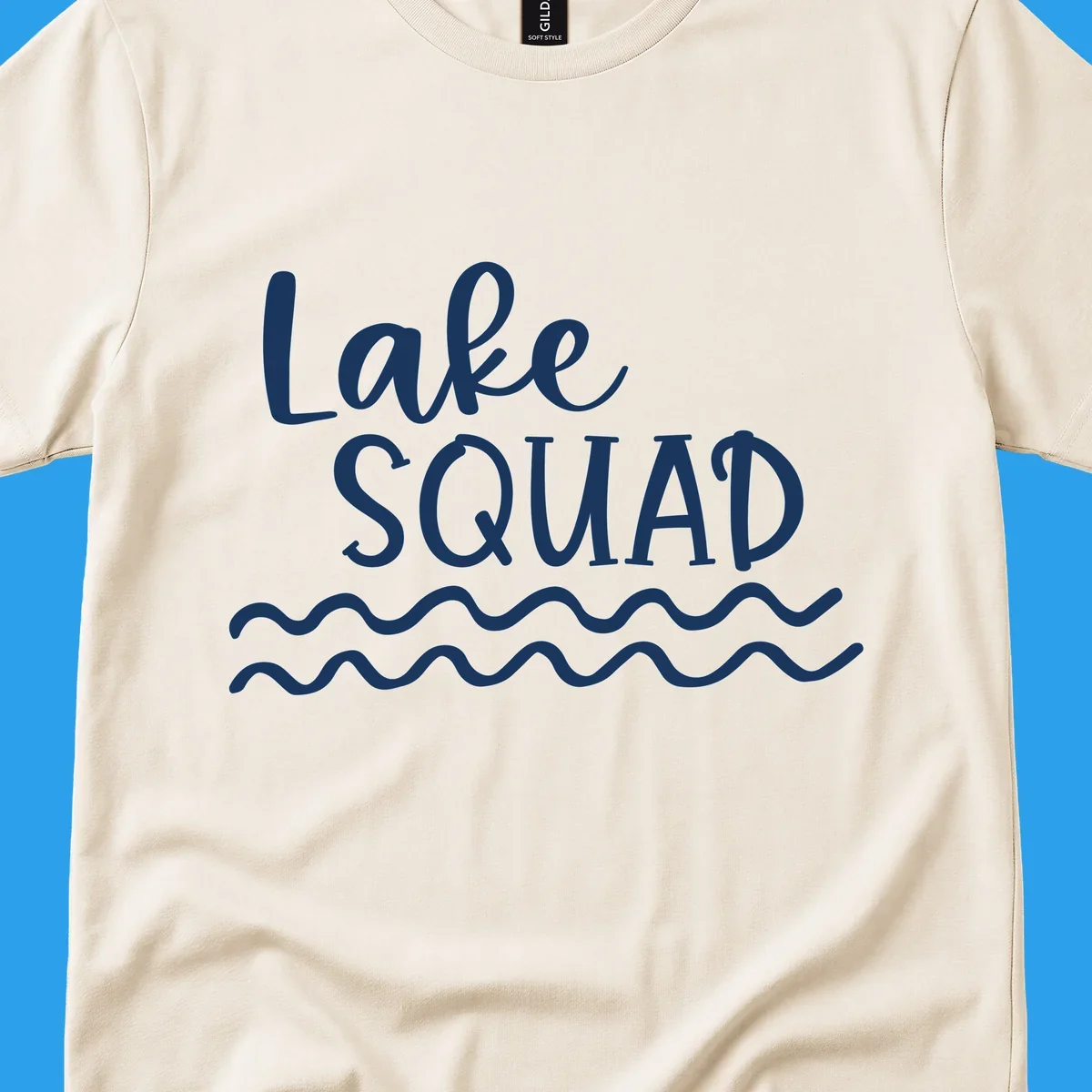 Lake Squad text with wavy water design.