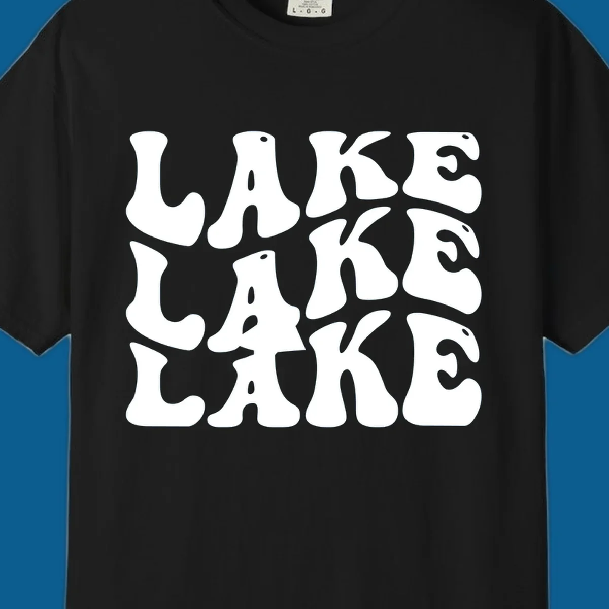 Retro wavy text design spelling LAKE in repeating rows.