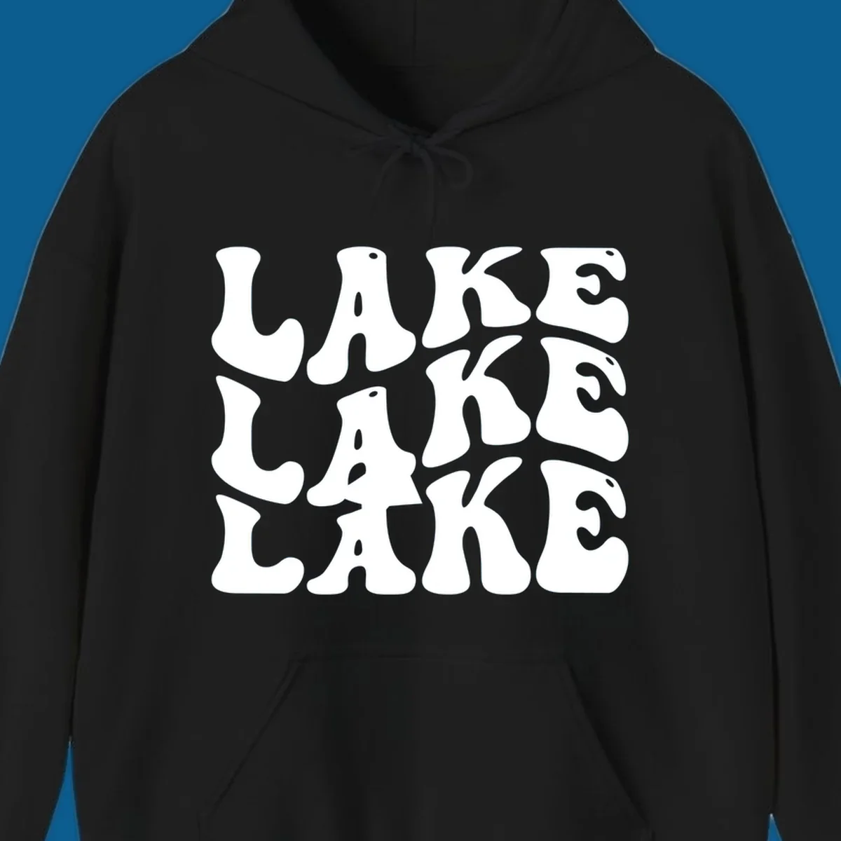 Retro wavy text design spelling LAKE in repeating rows.