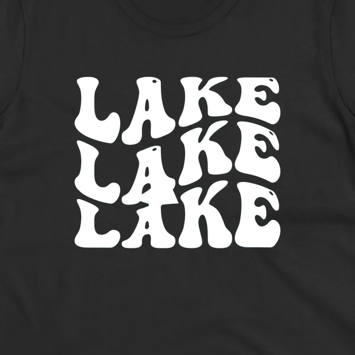 Retro wavy text design spelling LAKE in repeating rows.