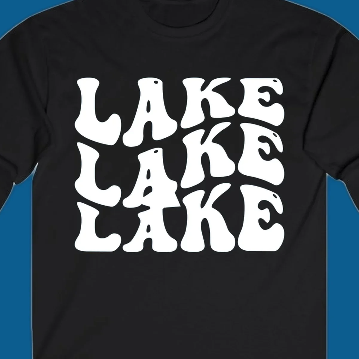 Retro wavy text design spelling LAKE in repeating rows.