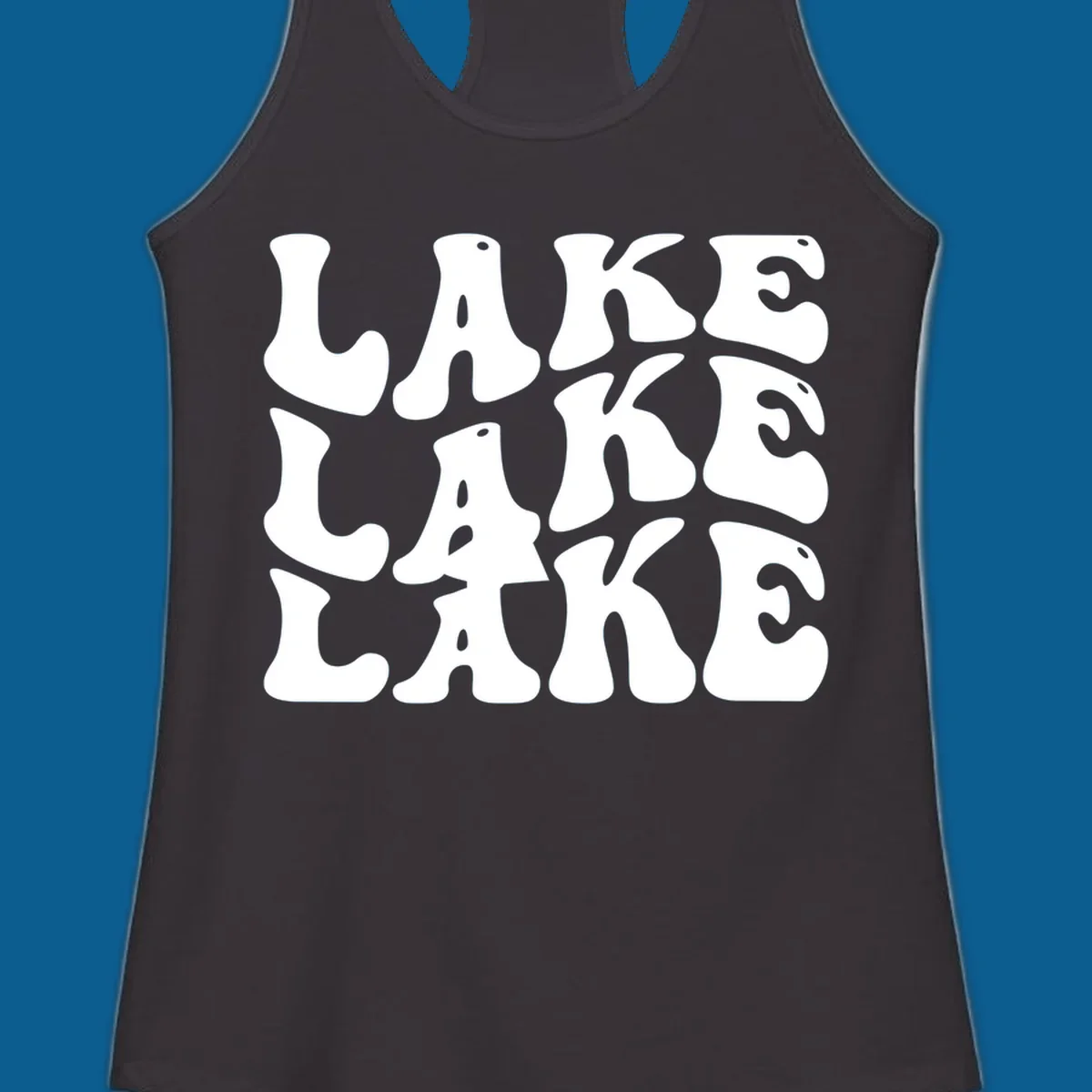 Retro wavy text design spelling LAKE in repeating rows.