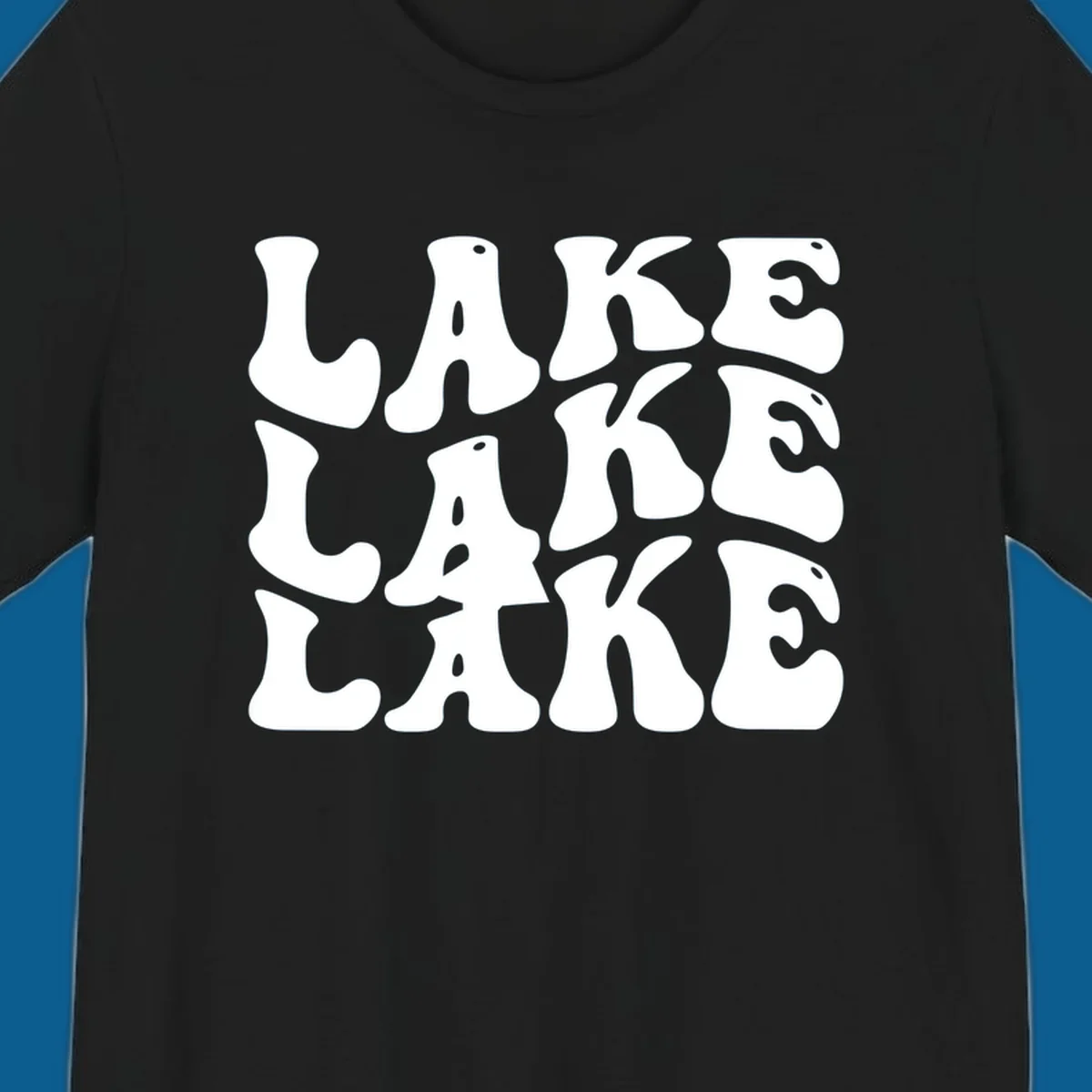 Retro wavy text design spelling LAKE in repeating rows.