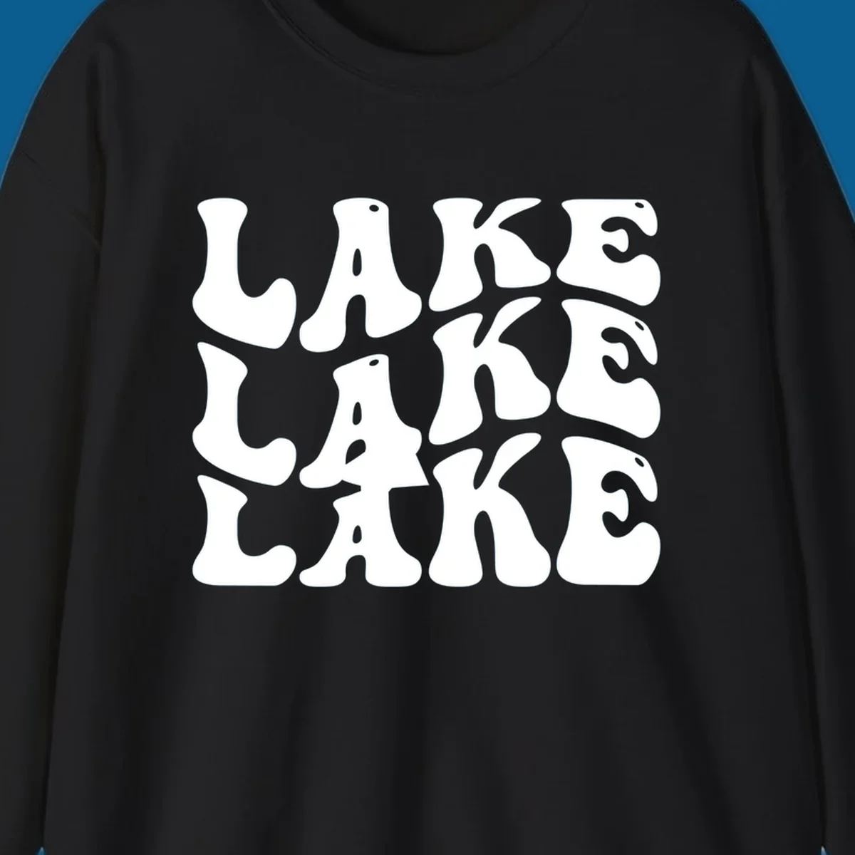 Retro wavy text design spelling LAKE in repeating rows.