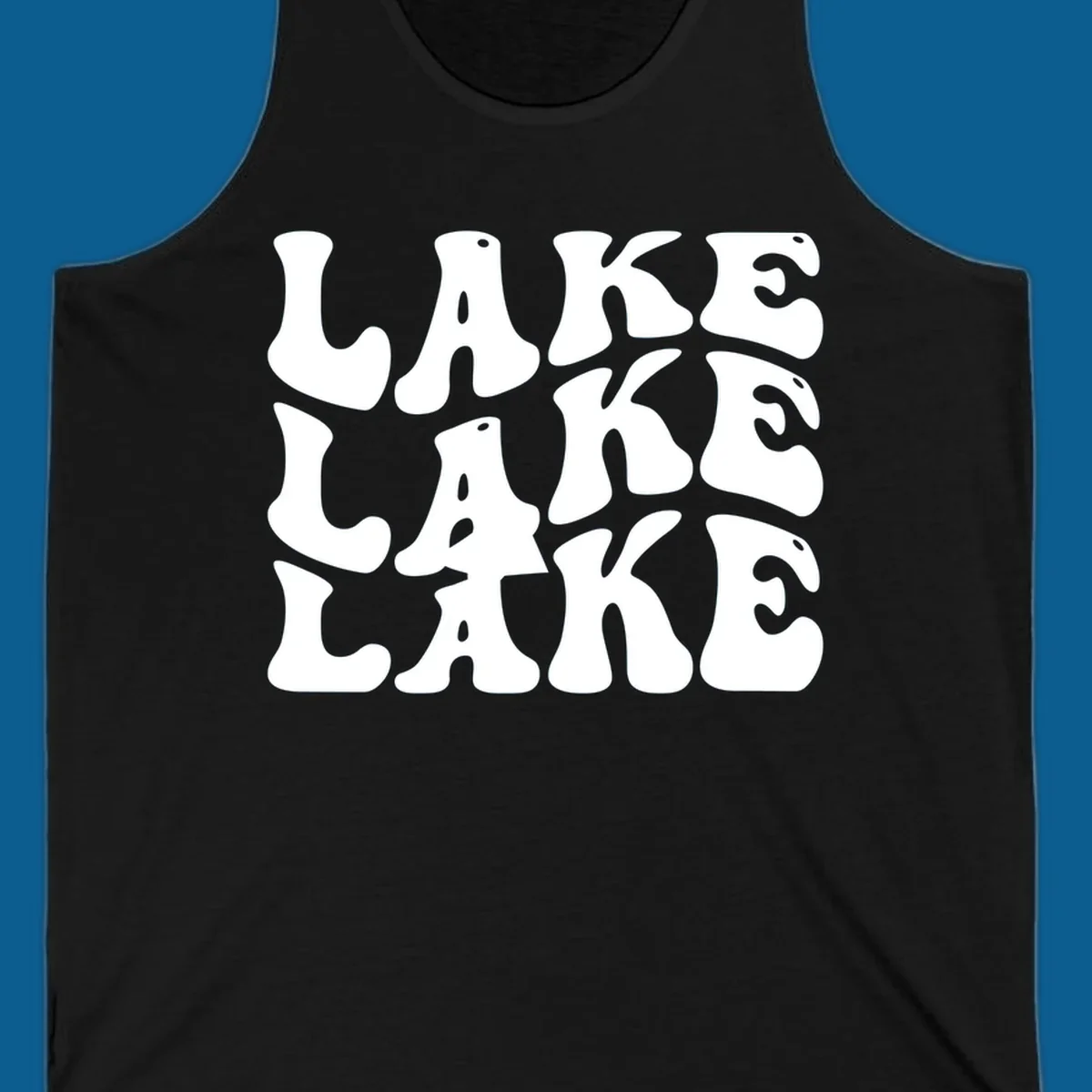 Retro wavy text design spelling LAKE in repeating rows.