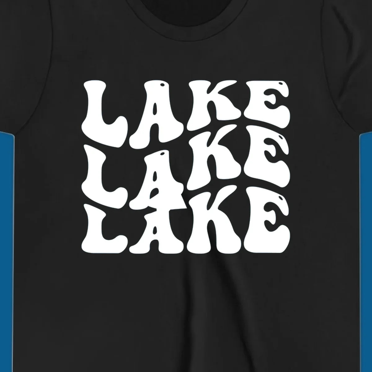 Retro wavy text design spelling LAKE in repeating rows.