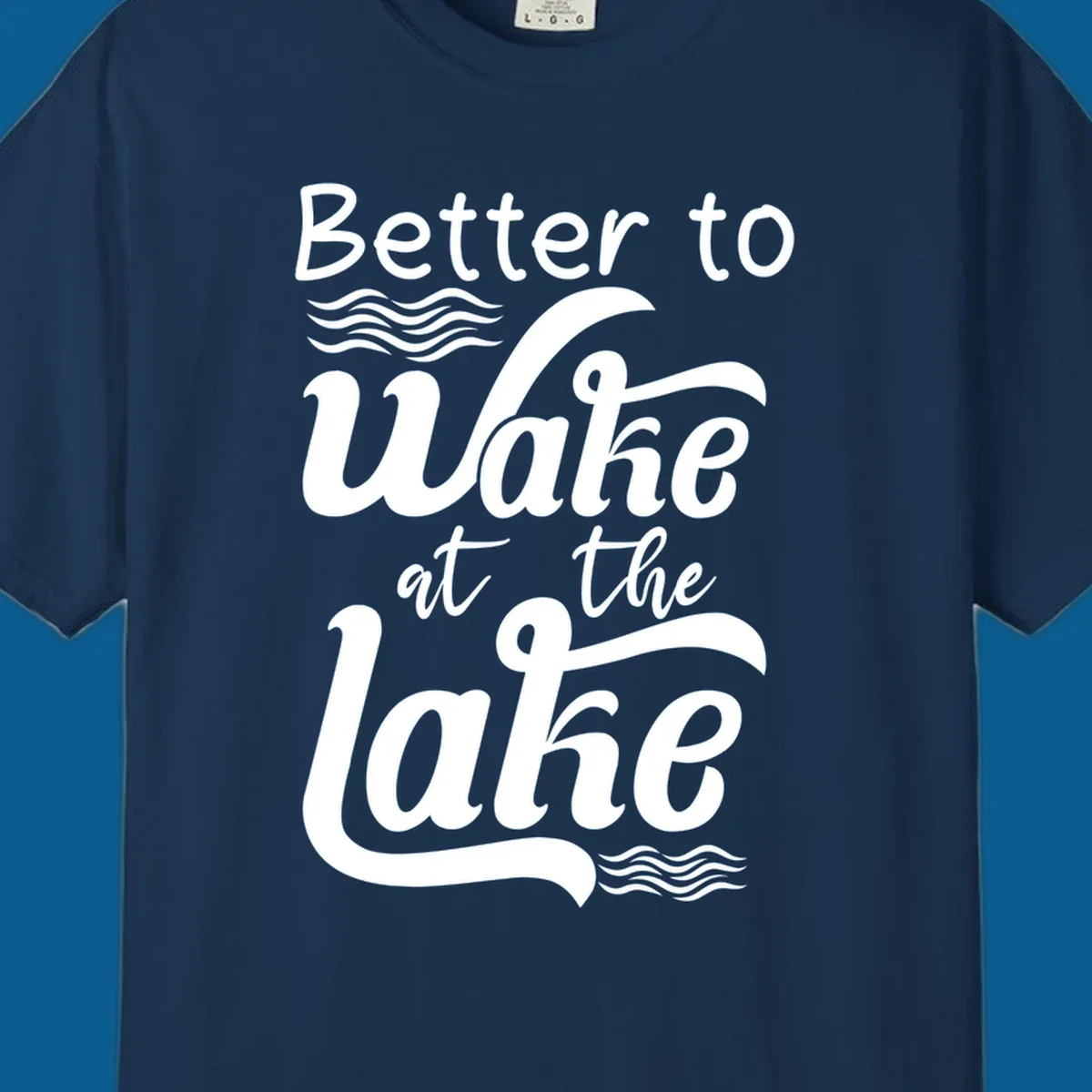 Typography design reading Better to Wake at the Lake with wave graphics.