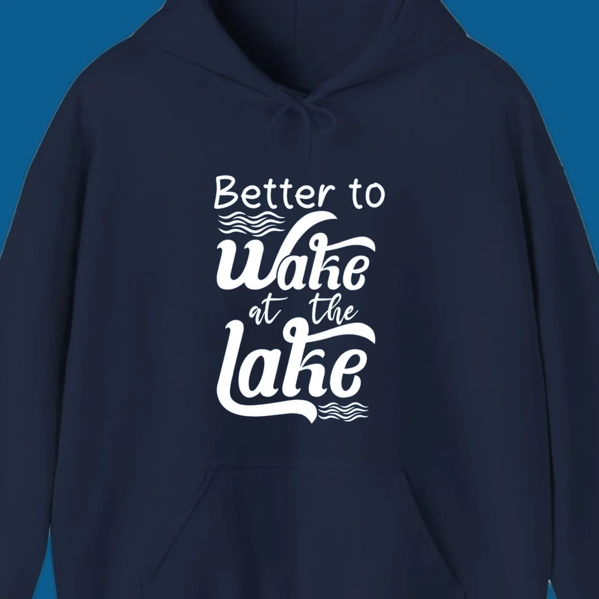 Typography design reading Better to Wake at the Lake with wave graphics.