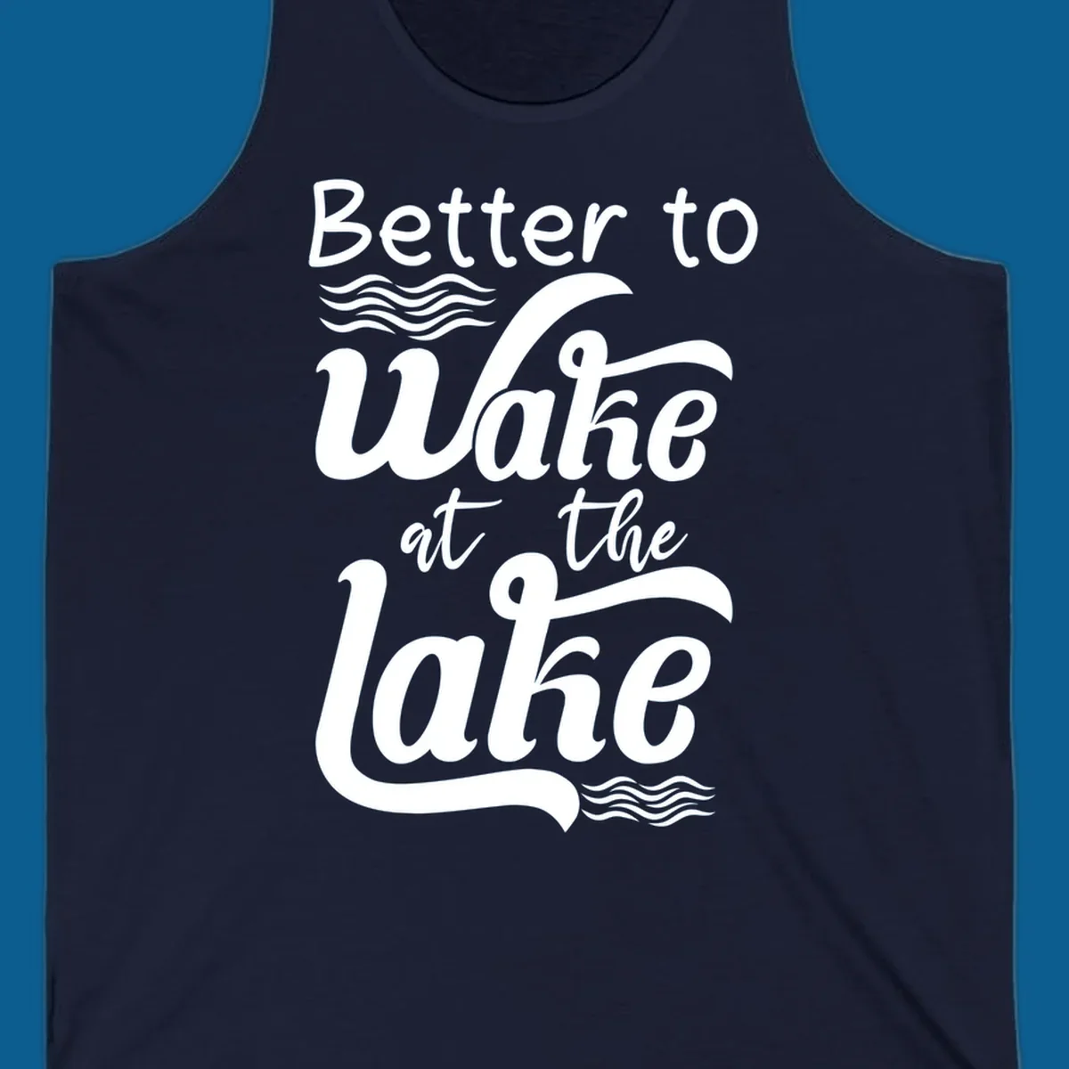 Typography design reading Better to Wake at the Lake with wave graphics.