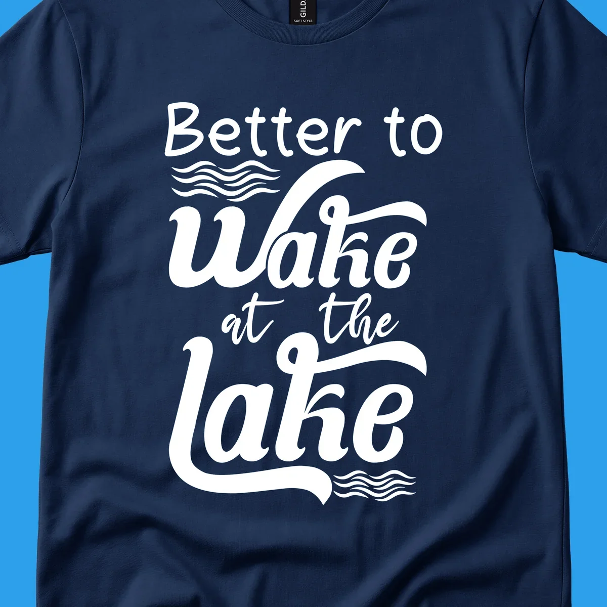 Typography design reading Better to Wake at the Lake with wave graphics.
