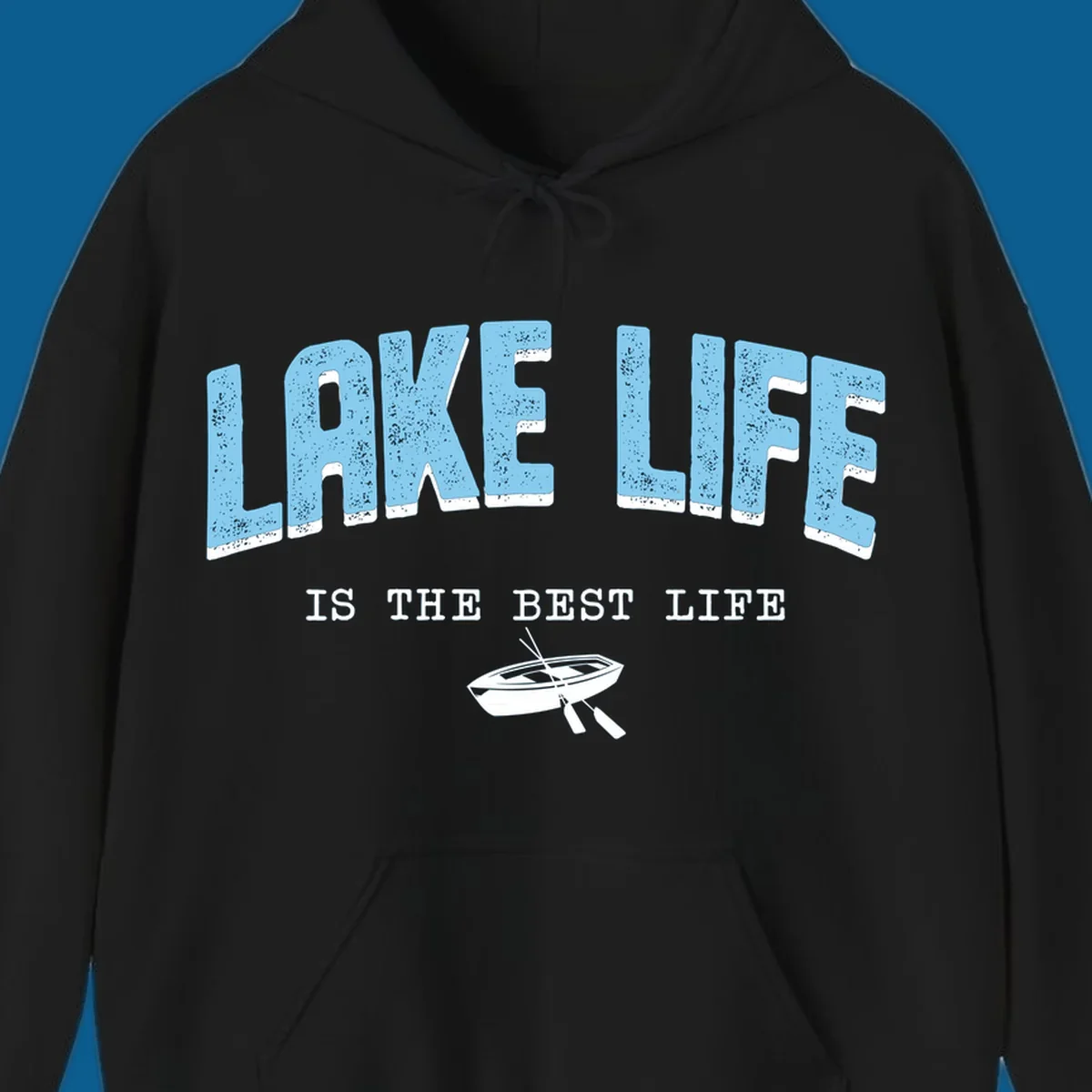 Lake life is the best life text with rowboat illustration