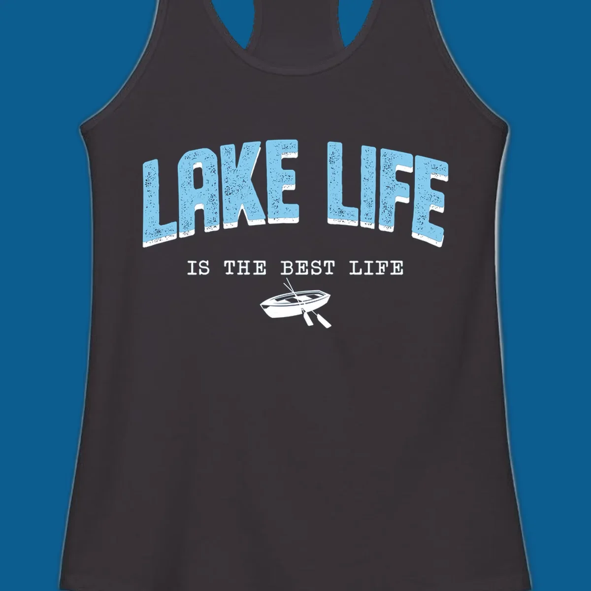 Lake life is the best life text with rowboat illustration