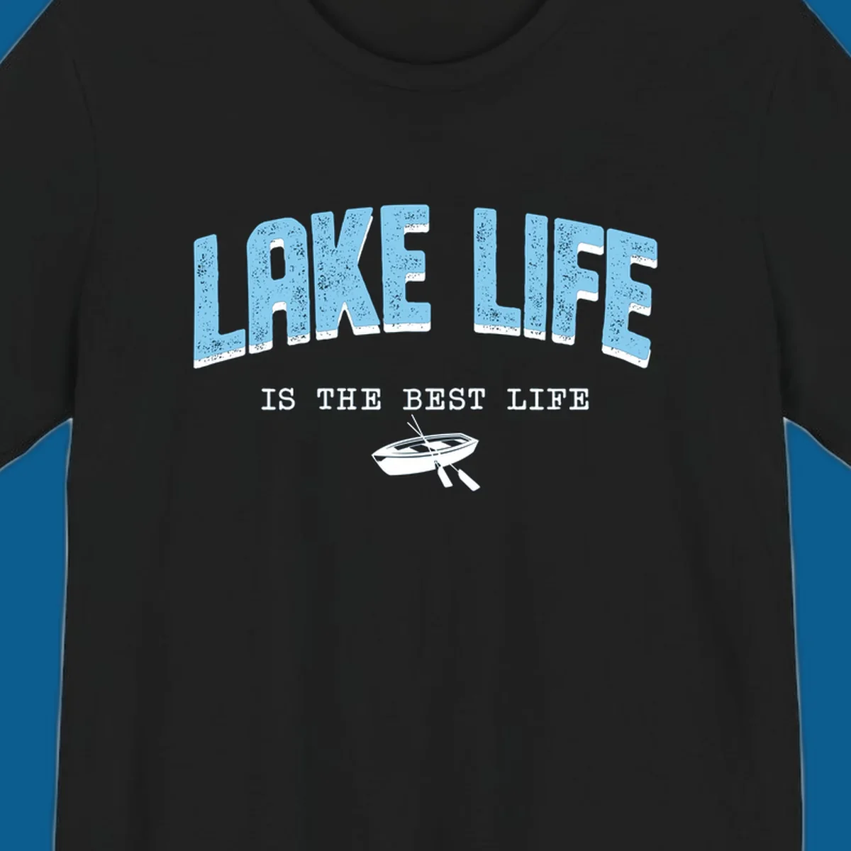 Lake life is the best life text with rowboat illustration