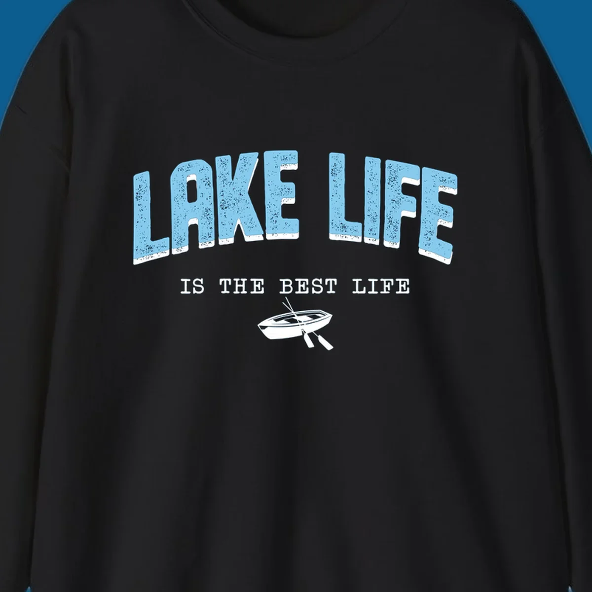 Lake life is the best life text with rowboat illustration