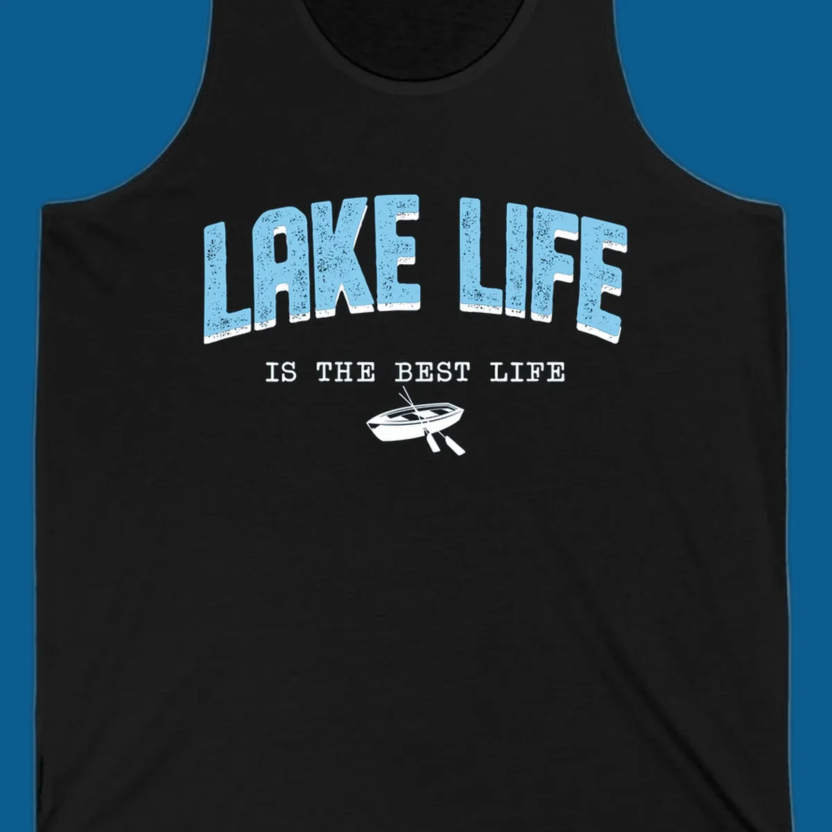 Lake life is the best life text with rowboat illustration