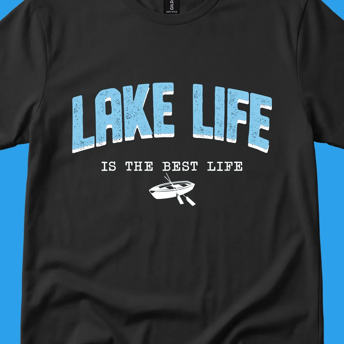 Lake life is the best life text with rowboat illustration