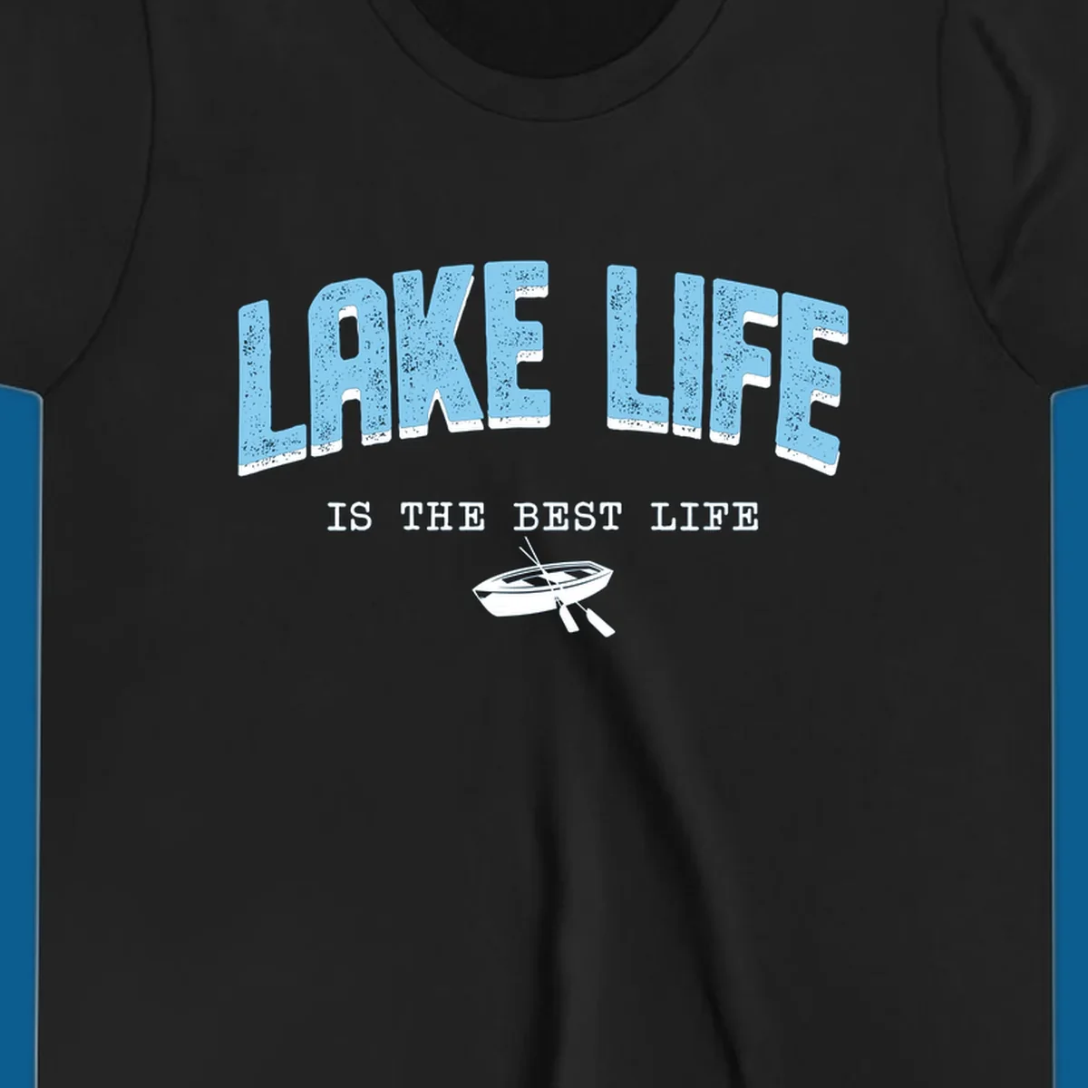 Lake life is the best life text with rowboat illustration