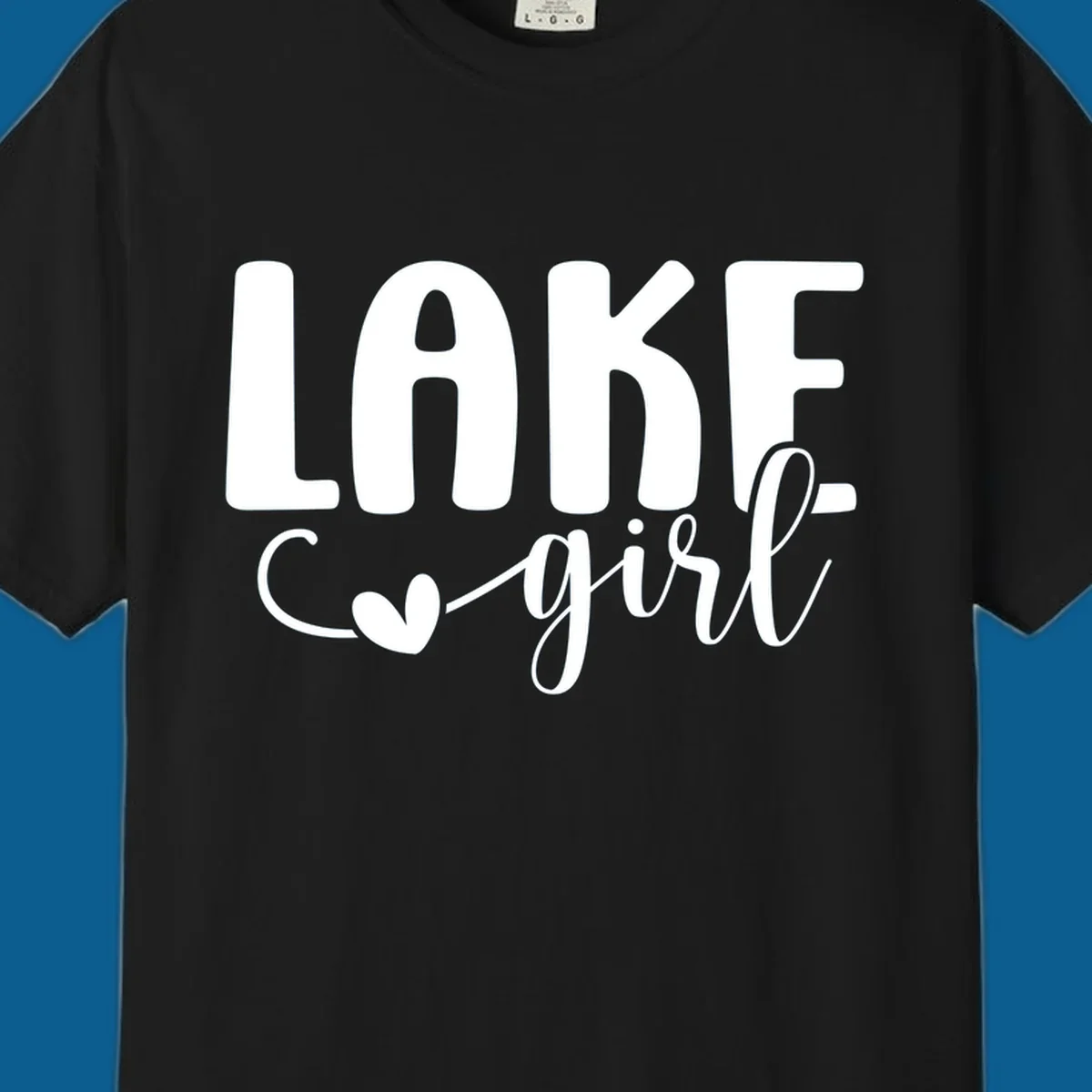 Lake Girl lifestyle design featuring text and a heart icon.