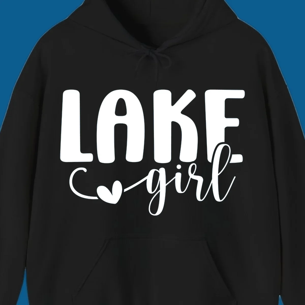 Lake Girl lifestyle design featuring text and a heart icon.