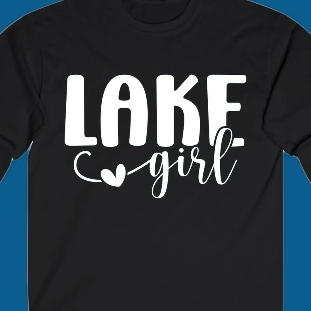 Lake Girl lifestyle design featuring text and a heart icon.