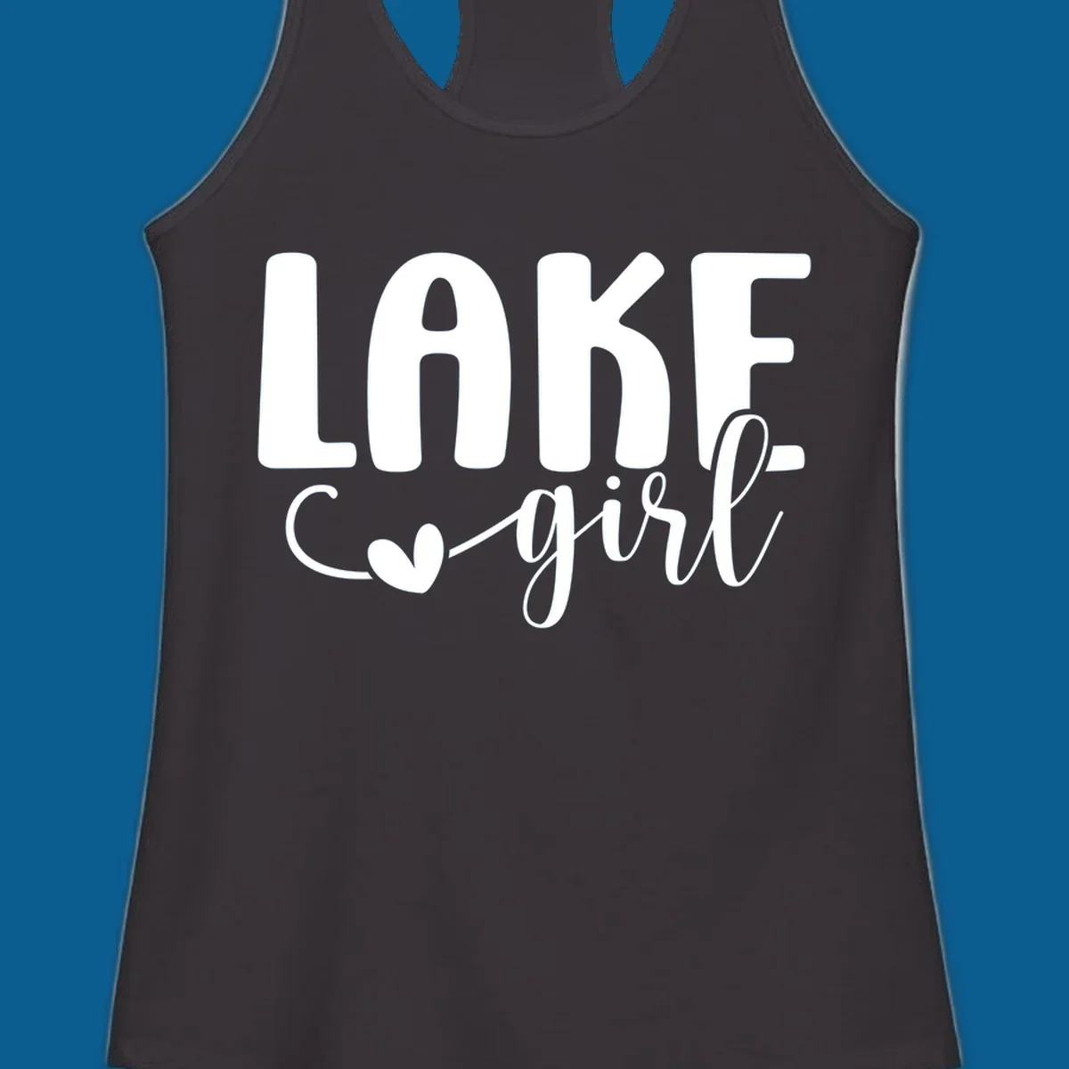 Lake Girl lifestyle design featuring text and a heart icon.