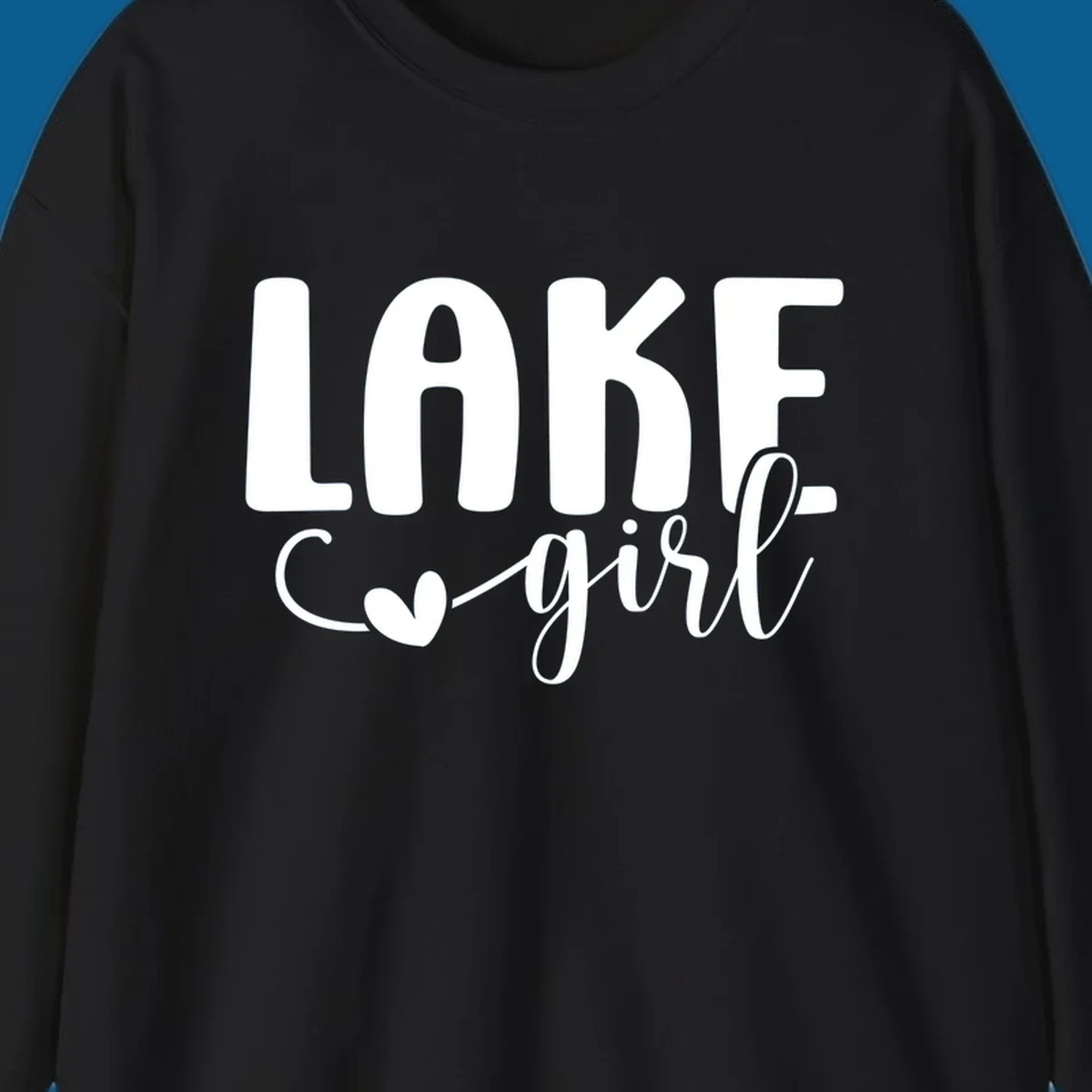 Lake Girl lifestyle design featuring text and a heart icon.