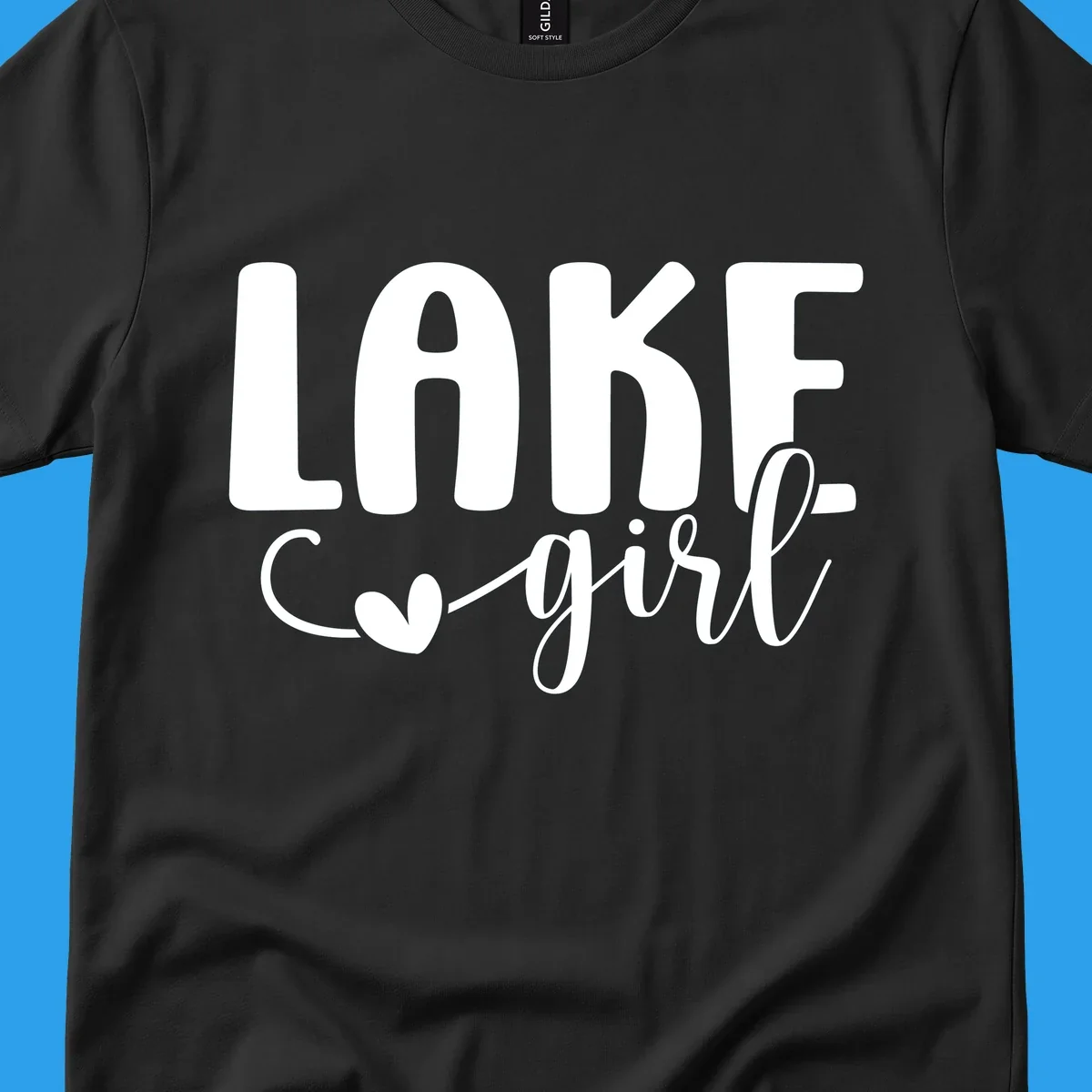 Lake Girl lifestyle design featuring text and a heart icon.