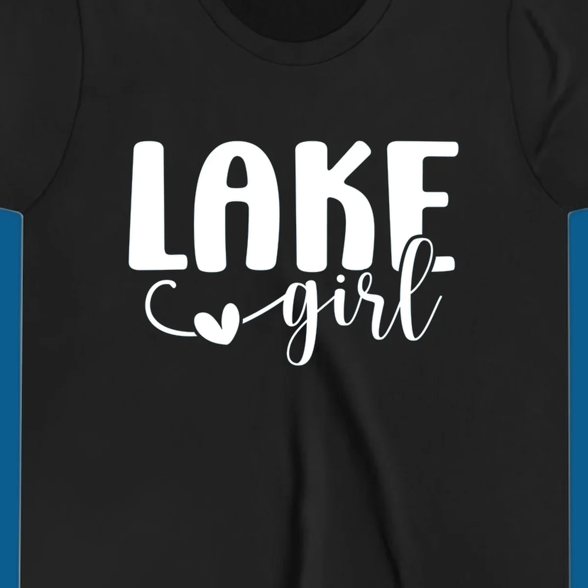 Lake Girl lifestyle design featuring text and a heart icon.