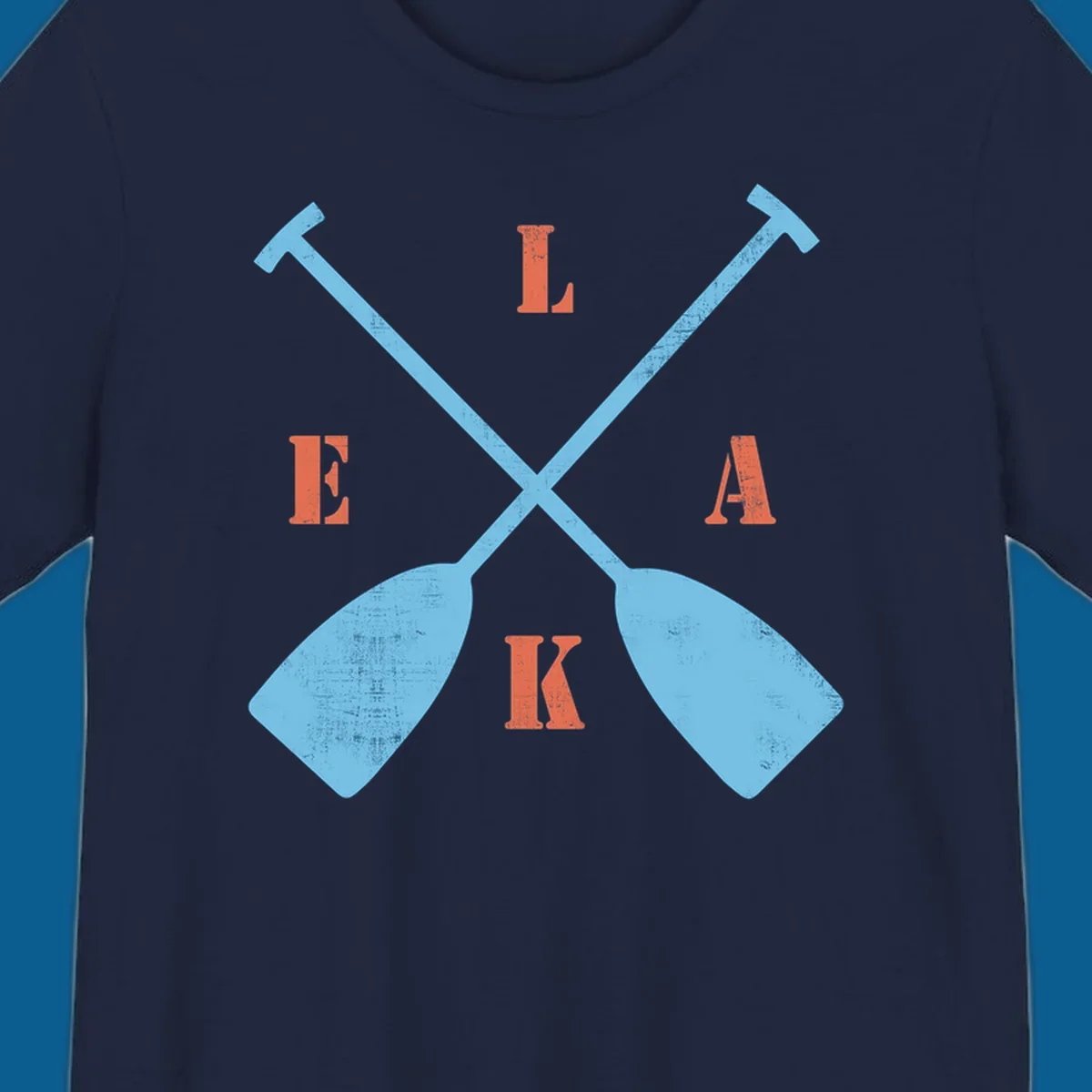 Crossed kayak paddles with letters spelling LAKE, representing lake-kayak-life.