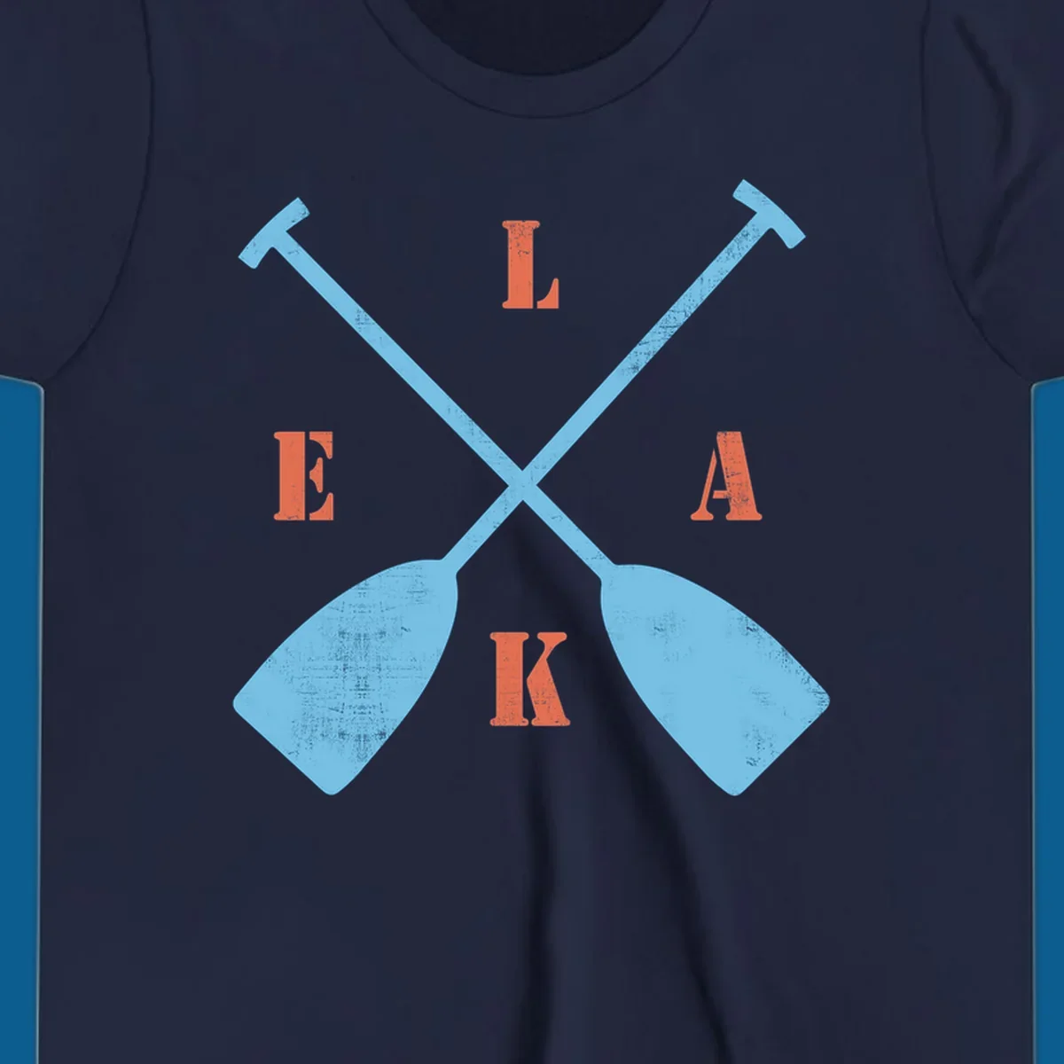 Crossed kayak paddles with letters spelling LAKE, representing lake-kayak-life.