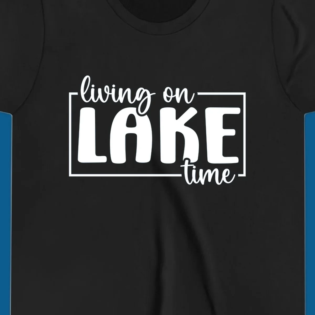 Living on lake time typography design with white text on dark background.