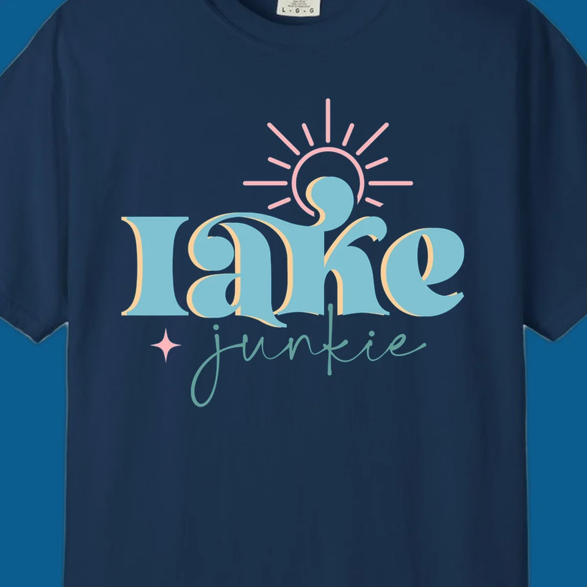 Retro typography design featuring 'lake junkie' with sun and starburst elements, for the lake-junkie-retro concept.