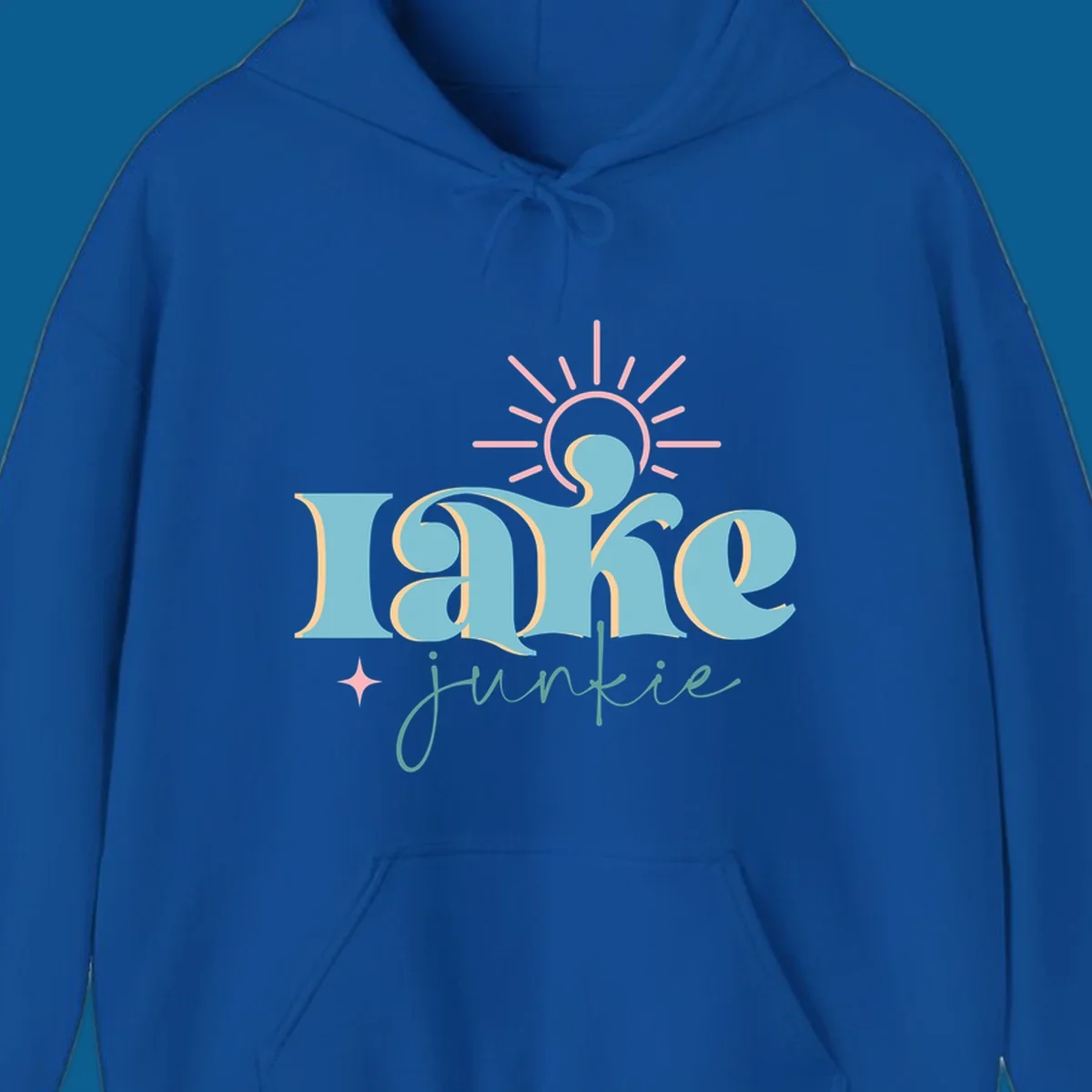 Retro typography design featuring 'lake junkie' with sun and starburst elements, for the lake-junkie-retro concept.
