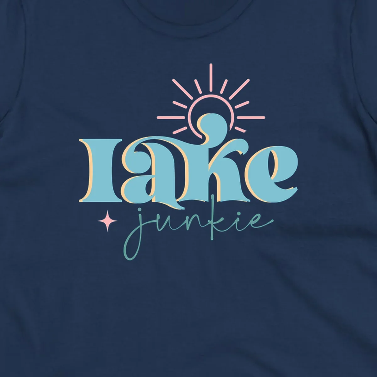 Retro typography design featuring 'lake junkie' with sun and starburst elements, for the lake-junkie-retro concept.