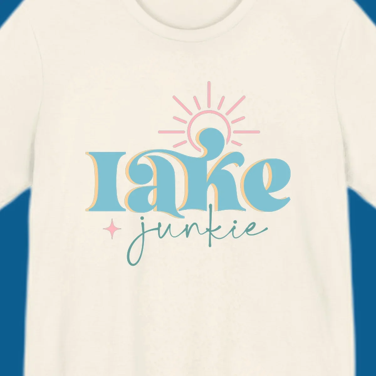 Retro typography design featuring 'lake junkie' with sun and starburst elements, for the lake-junkie-retro concept.