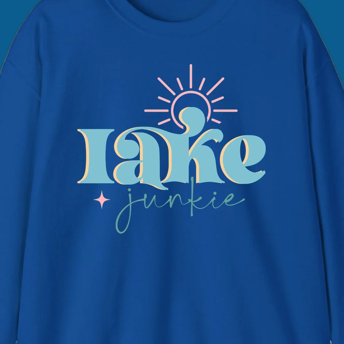 Retro typography design featuring 'lake junkie' with sun and starburst elements, for the lake-junkie-retro concept.