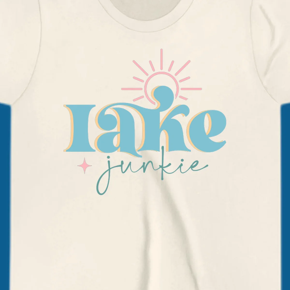 Retro typography design featuring 'lake junkie' with sun and starburst elements, for the lake-junkie-retro concept.