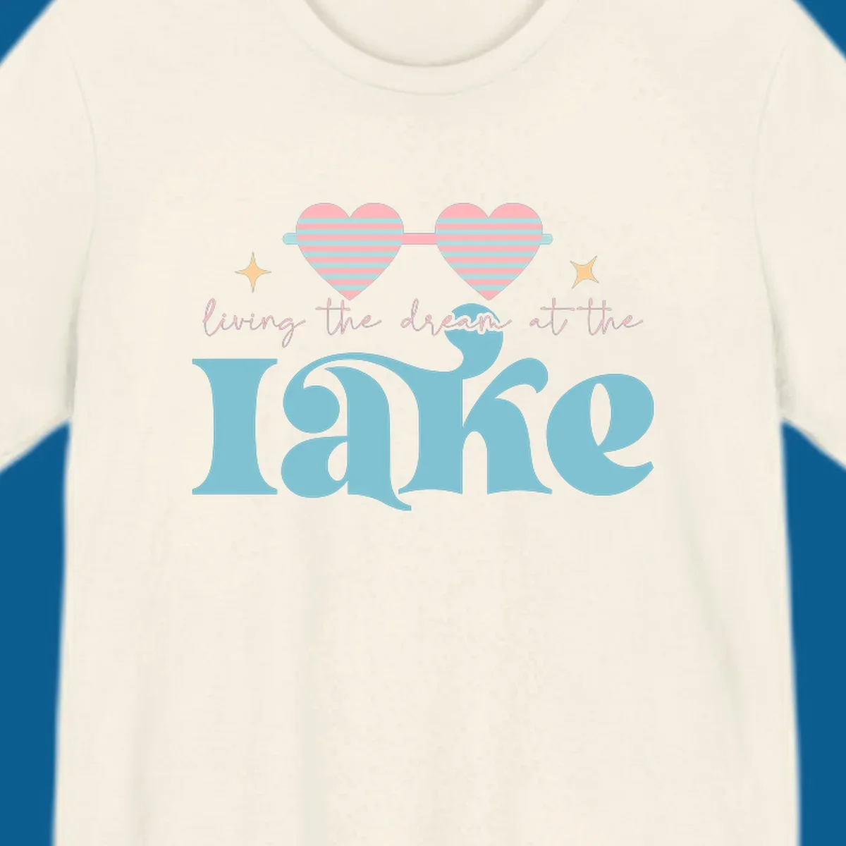 Living the dream lake life design with heart sunglasses and retro lettering.
