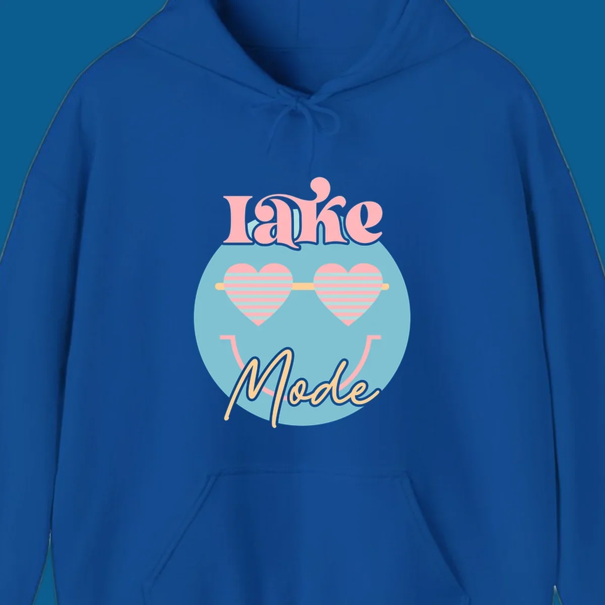 Lake Mode retro smiley face with heart sunglasses graphic